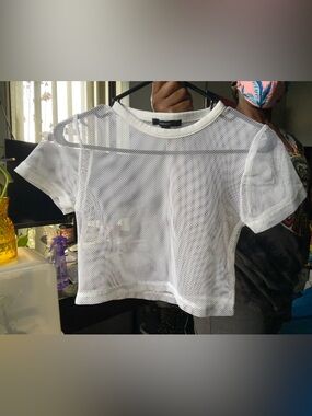 Forever 21 White Sheer Mesh Crop Top